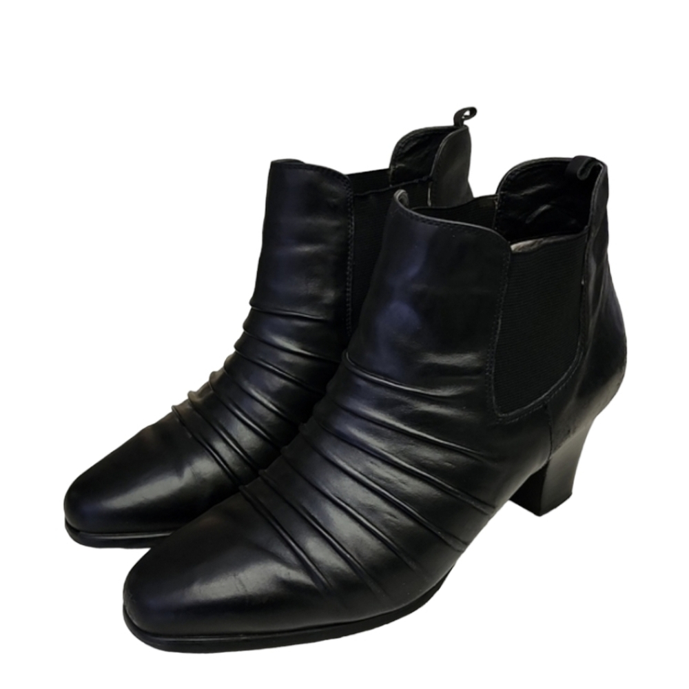 VINTAGE ROS HOMMERSON Ruched Leather Booties 10W Black Chelsea Ankle Booties - Picture 8 of 16